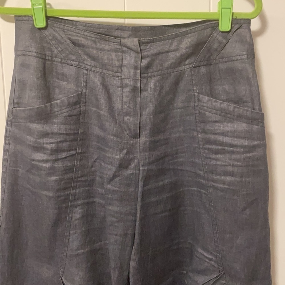 Elsewhere Linen Funky And Interesting Wide Ruched Linen Legged Pants View 3